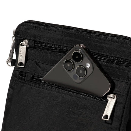 Baggallini Securtex Anti-Theft Crossbody 8.25" Small / 10" Large Travel Purse with RFID Card Slots & Cut-Resistant Strap, Black, Small 8.25"w x 8.25"h