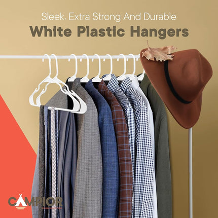 Premium Clothes Hangers – Space-Saving Slim Design, Lightweight and Durable Plastic with Smart Shoulder Grooves, Versatile Usage for Organizing Laundry, Coats, and Clothes, White, Pack of 30