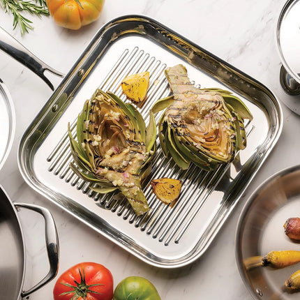 Tramontina 11-Inch 80116/072DS Gourmet Stainless Steel Induction-Ready Tri-Ply Clad 11 Inch Grill Pan, NSF Certified, Made in Brazil