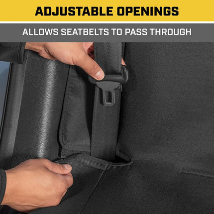 Caterpillar EasyFit Back Seat Cover for Cars Trucks SUV, Split Bench Rear Protector with Neoprene Padding, Water-Resistant Adjustable Dogs, Durable Interior Cover in Black