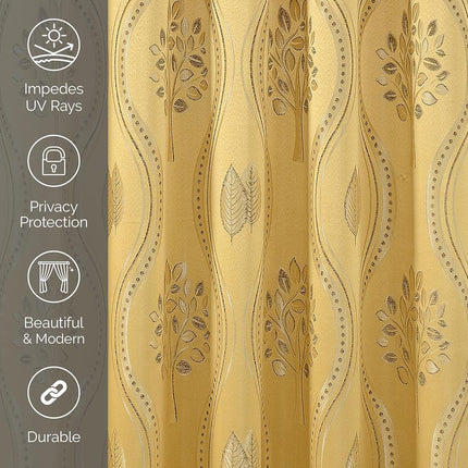 Elegant Comfort Aurora Jacquard Look Curtain Panel Set with Attached Valance 54" X 84 inch (Set of 2), Gold
