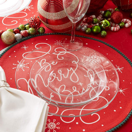 DII Be Merry and Bright Embellished Placemat Set, 15", Red with Snowflakes, Set of 6