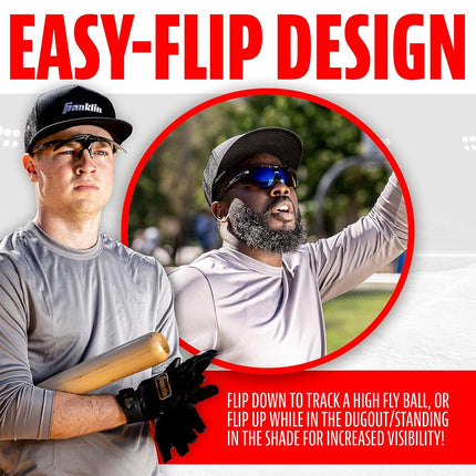 Franklin Sports MLB - Flip Up Baseball + Softball Sunglasses for Kids + Adults - Lightweight Sport Sunglasses for UV Protection, Black