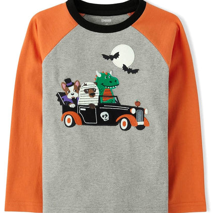 Gymboree Boys' and Toddler Embroidered Graphic Long Sleeve T-Shirts, Halloween Car, 6