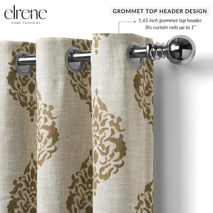 Elrene Home Fashions Navara Medallion Room Darkening Window Curtain Panel, 52" x 95" (1, Natural