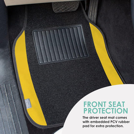FH Group F14407YELLOW Universal Fit Premium Carpet Yellow Automotive Floor Mats fits most Cars, SUVs, and Trucks with Driver Heel Pad, Full Set