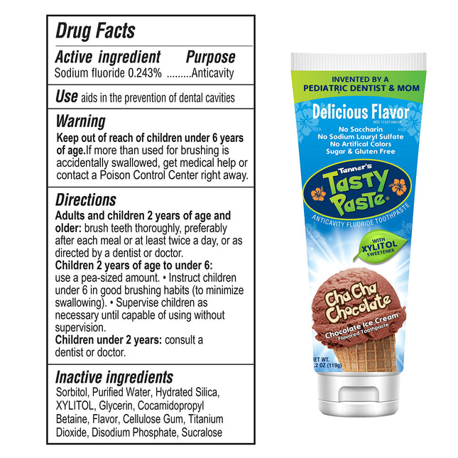 Pasta de dientes anticaries con flúor Cha Cha Chocolate Tasty Paste de Tanner, 4.2 oz.