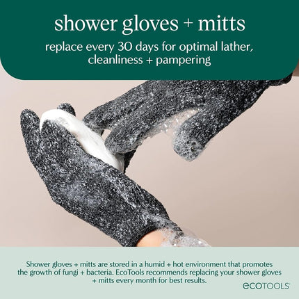 Gants de bain et douche doux EcoTools, gants exfoliants pour éliminer les peaux mortes et nettoyer tout le corps, gants de bain infusés à l'huile d'avocat pour gommer et hydrater, sans cruauté, 1 paire (2 gants)