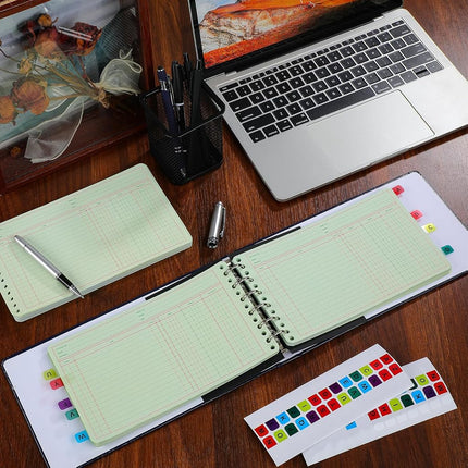 Skyygemm Ring Ledger Binder with 200 Pcs 5"x8.5" Ledger Sheets Small Index Tabs for Bookkeeping Accounting Business with Debit Credit Balance Columns(Blue Cover, Yellow Sheets)