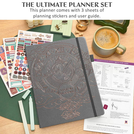 Legend Planner Undated, Weekly & Daily Goal Journal, A4 Mystic Gray Gold