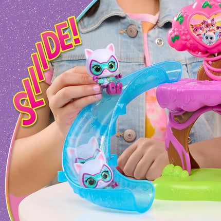Just Play Disney Jr. SuperKitties Su-Purr Wild Playset with Slide and Swing, 5-pieces, 3 Poseable Figures, Toy for Fans, Girls, Kids, Ages 3 and Up