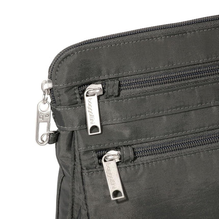 Baggallini Securtex Anti-Theft Crossbody 8.25" Small / 10" Large Travel Purse with RFID Card Slots & Cut-Resistant Strap, Charcoal, Small 8.25"w x 8.25"h