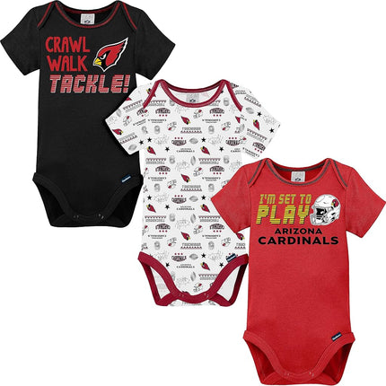 NFL Oakland Raiders Boys 20183 Pack Short Sleeve Variety Bodysuit, Black, 6-12 Months