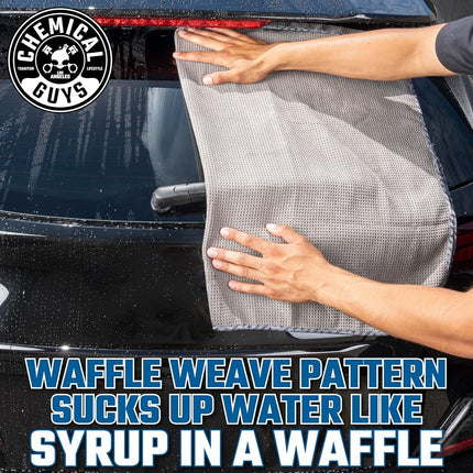 Chemical Guys Waffle Weave Grey Matter 70/30 Blend Microfiber Drying Towel with Silk Edging, 25" x 36"