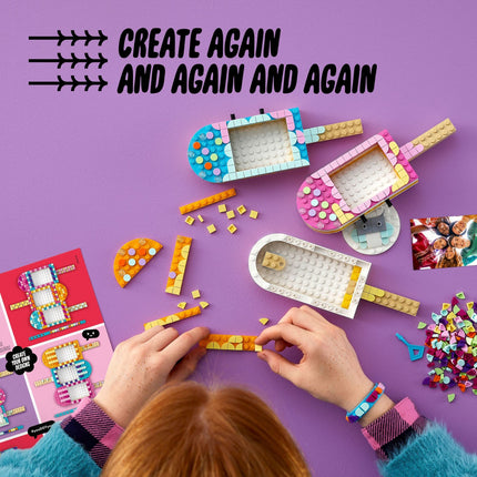 LEGO DOTS Marcos de Fotos y Pulsera Helado 41956, Set de Juguete de Construcción de Manualidades para Niñas, Niños y Pequeños de 6+ Años; Kit Soporte Personalizable para Fotos o Joyas (474 Piezas)