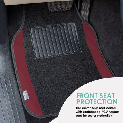 FH Group F14407BURGUNDY Universal Fit Premium Carpet Burgundy Automotive Floor Mats fits most Cars, SUVs, and Trucks with Driver Heel Pad, Full Set