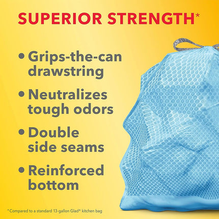 Glad ForceFlex Plus Drawstring 13 Gallon 90ct Beachside Breeze Odor Shield Tall Kitchen Garbage Bags
