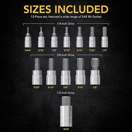 LEXIVON HEX Bit Socket Set, Premium S2 Alloy Steel | 13-Piece SAE 5/64" - 9/16" Set | Enhanced Storage Case (LX-142)