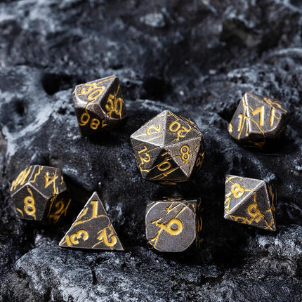 Metal Dice for DND - Ancient Cracked Pharaoh Ruins - Distressed Iron Gold