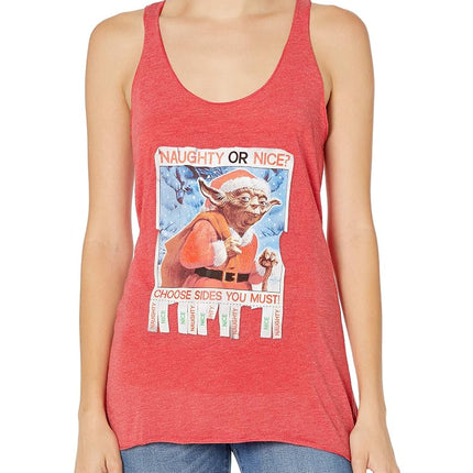 Camiseta sin mangas de espalda nadador de Star Wars para juniors, roja, festiva, con texto "Naughty" y "Nice", talla extrapequeña