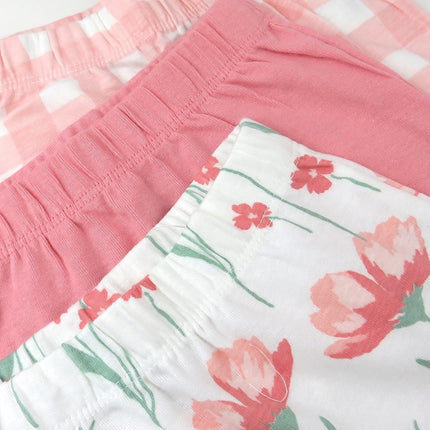 HonestBaby Baby 3-Pack Organic Cotton Footed Harem Pants, Strawberry Pink Floral, 6-9 Months (Pack of 3)