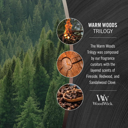 WoodWick Large Hourglass Scented Trilogy Candle | Warm Woods | with Crackling Wick | Up to 130 Hours Burn Time