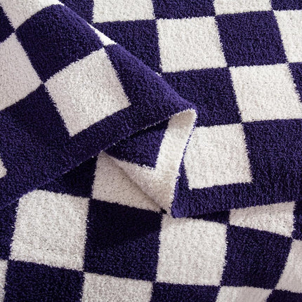 Elegant Comfort Checkered Throw Blanket, Purple Super Soft Cozy Fluffy Warm Throw Blankets for Couch, Sofa, Chair, Bed, Camping, Picnic, Travel Lightweight Bed Blanket (50" x 70")