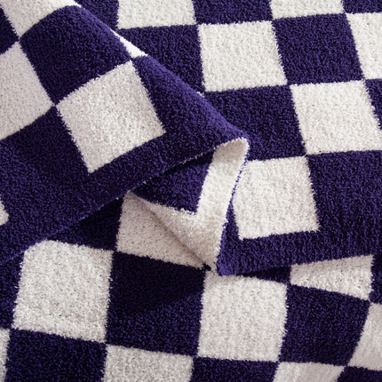 Elegant Comfort Checkered Throw Blanket, Purple Super Soft Cozy Fluffy Warm Throw Blankets for Couch, Sofa, Chair, Bed, Camping, Picnic, Travel Lightweight Bed Blanket (50" x 70")