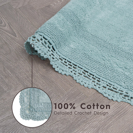 Juego de 2 alfombras de baño de ganchillo de algodón de Laura Ashley de 43x61/53x86 cm, Aqua