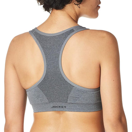 Jockey Women's Mid Impact Zip Front Sports Bra, Opaque, Grey, XL