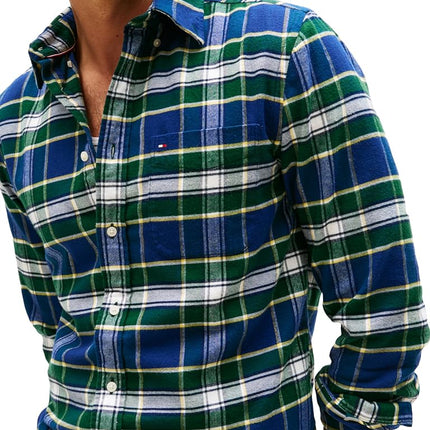 Tommy Hilfiger Mens Long Sleeve Oxford Shirts in Regular Fit, Men's Button Down Shirts, Also Available in Big and Tall, Ornamental Green/Check, S