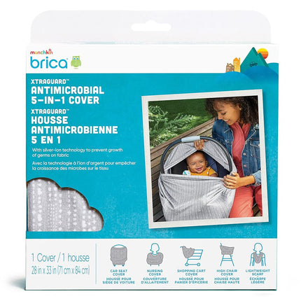 Munchkin 5 in 1 Car Seat Cover, Versatile Nursing High Chair & Baby Carrier with XtraGuard Technology Silver Ion (Grey)