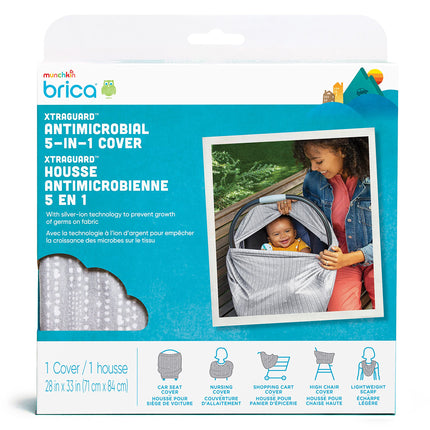 Funda de asiento de coche Munchkin 5 en 1, para lactancia, trona y portabebés con tecnología de iones de plata XtraGuard (gris)