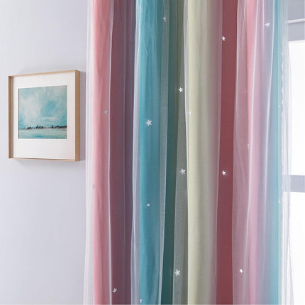 XiDi Curtains for Bedroom Decor, Rainbow Pink-Blue-52-54