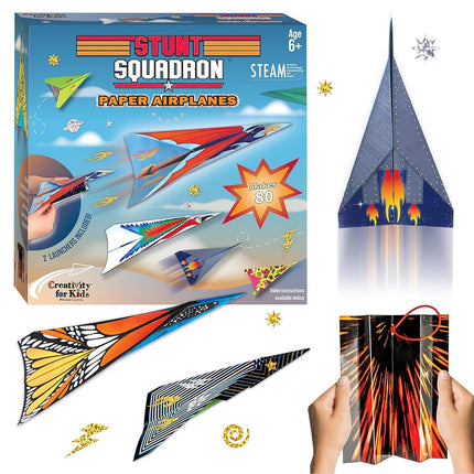 Creativity for Kids Stunt Squadron Avions en Papier Pliables et à Lancer : Créez 80 Avions en Papier, Kit Scientifique STEM pour Enfants, Kit de Bricolage Avions en Papier pour Enfants, Cadeaux et Jouets pour Garçons de 6 à 8 Ans et Plus