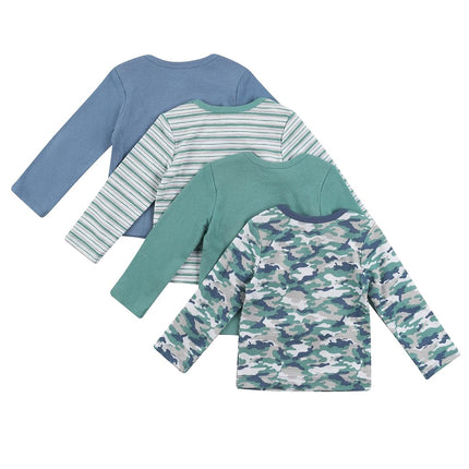 Hanes Baby and Toddler Long Sleeve Flexy Soft Knit Expandable Shoulder Pullover Undershirt (4 Pack), Dusty Blue/Green, 0-6 Months