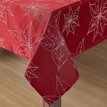 Laura Ashley Tablecloth Raised Woven Embroidered Jacquard Fabric, Wrinkle Resistant for Dining, Holiday, Party, Wedding or Banquet, 60" x 102", Poinsettia Red
