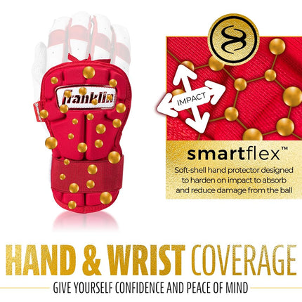 Franklin Sports Baseball Hand + Wrist Guard - PRT LG Series Adult Hand + Wrist Protector for Batting - Protective Hand, Wrist Shield - Right + Left Hand Hitters - Red - One Size - Adult