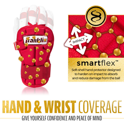 Franklin Sports Baseball Hand + Wrist Guard - PRT LG Series Adult Hand + Wrist Protector for Batting - Protective Hand, Wrist Shield - Right + Left Hand Hitters - Red - One Size - Adult