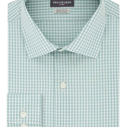 Van Heusen Men's Dress Shirt Regular Fit Flex Collar Check, Vert, 18.5" Neck 36"-37" Sleeve