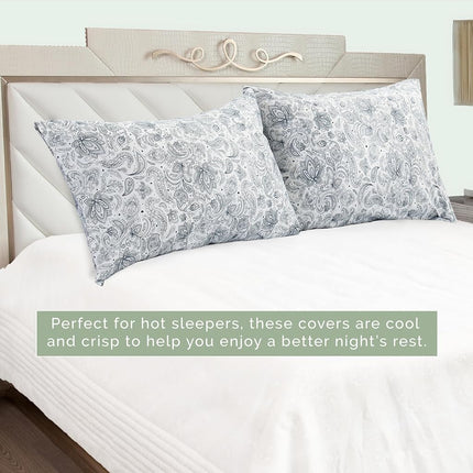 Elegant Comfort Ultra Soft Set of 2 Floral Pint Pillowcases - 1500 Premium Hotel Quality Microfiber, Soft and Smooth Envelope Closure 2-Piece Pillow Covers - Standard/Queen, Paisley Navy