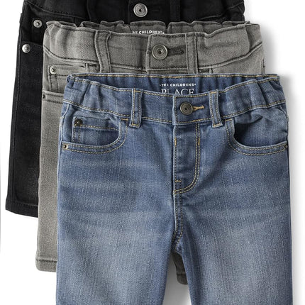 The Children's Place Short en jean extensible pour bébé garçon, lot de 3 noir/gris/bleu, 2T