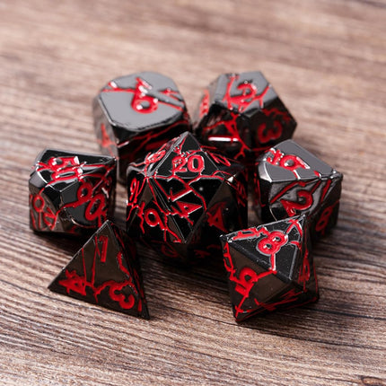 Metal Dice for DND - Ancient Cracked Lightning – Dark Metallic Red