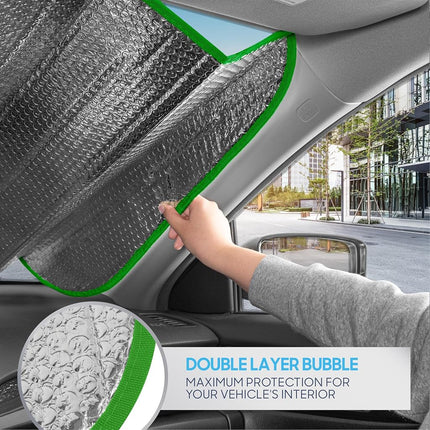BDK Tropical Leaves Auto Windshield Sun Shade for Car SUV Truck - Balmy Fern - Double Bubble Foil Jumbo Folding Accordion - AS-768