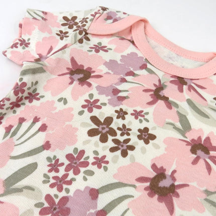 HonestBaby baby-girls 5-pack Short Sleeve Bodysuits One-piece 100% Organic Cotton for Infant Baby Girls, Painted Floral Pink, 18 Months