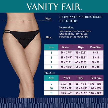 Vanity Fair Women's Illumination String Bikini Panty 18108 Style Underwear, 3 Pack-Midnight Black, 10