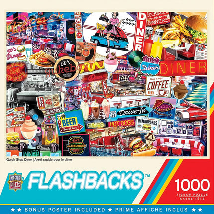 MasterPieces - 1000 Piece Jigsaw Puzzle, Quick Stop Diner, Fun for Adults, Family, Kids, Non-Glare Finish, 19.25" x 26.75"