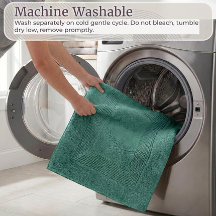 Lavish Home 2-Piece Cotton Bathroom Mat Set - Machine Washable Bath Mats for Bathroom, Kitchen, or Laundry Room (Green, 56 x 89 cm Rectangular)