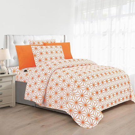 Elegant Comfort Luxury Soft 4-Piece Cube Geometric Pattern Sheet Set - 1500 Premium Quality Microfiber - Wrinkle and Fade Resistant Coziest Bedding Set, All Around Elastic Fitted Sheet, Twin, Orange