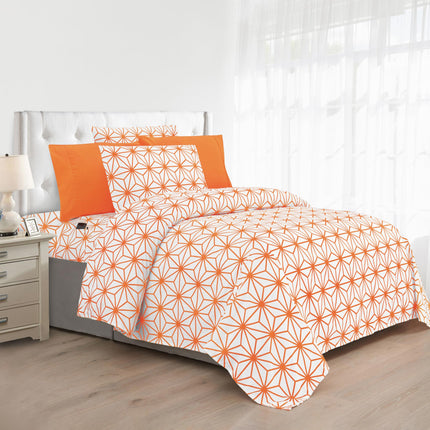 Elegant Comfort Luxury Soft 4-Piece Cube Geometric Pattern Sheet Set - 1500 Premium Quality Microfiber - Wrinkle and Fade Resistant Coziest Bedding Set, All Around Elastic Fitted Sheet, Twin, Orange
